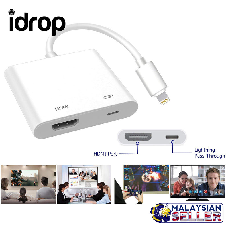 idrop Lightning Digital AV Adapter Compatible iPhone, iPad for HD TV Monitor Projector