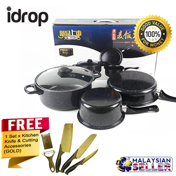 idrop Set of 3 Multifunctional Cookware Set [ Free - 1 Set Kitchen Knife & Cutting Accessories (GOLD) ]
