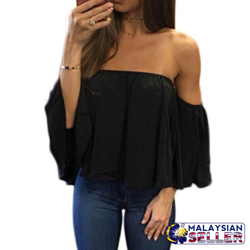 idrop Women's Casual Girls Crop Tops Off-Shoulder Blouse Shirts [ S,M,L,XL ]