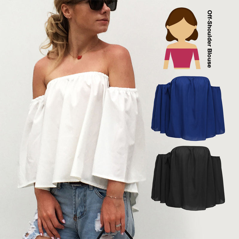 idrop Women's Casual Girls Crop Tops Off-Shoulder Blouse Shirts [ S,M,L,XL ]