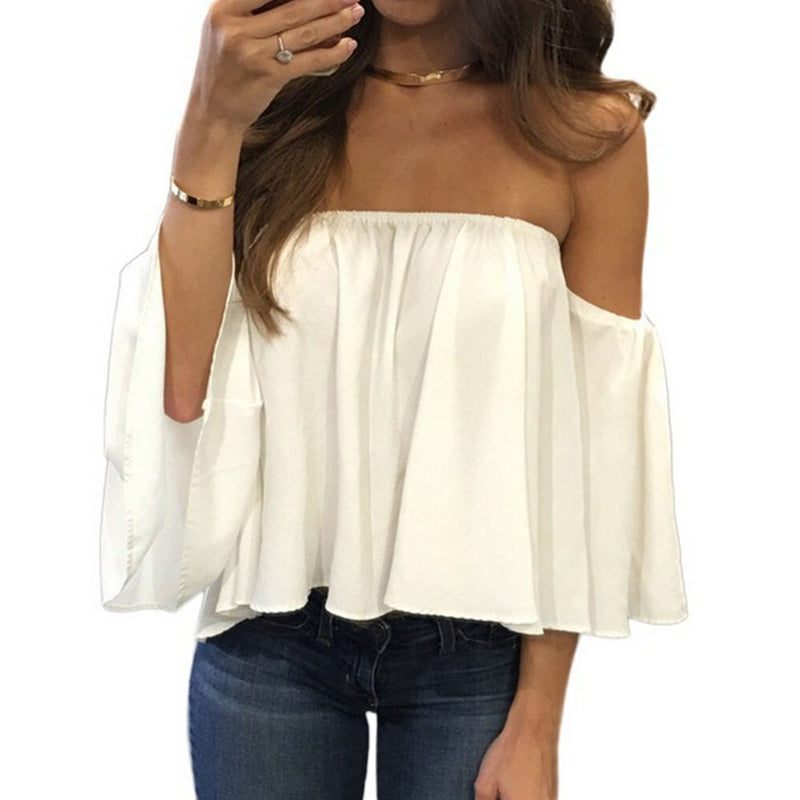 idrop Women's Casual Girls Crop Tops Off-Shoulder Blouse Shirts [ S,M,L,XL ]