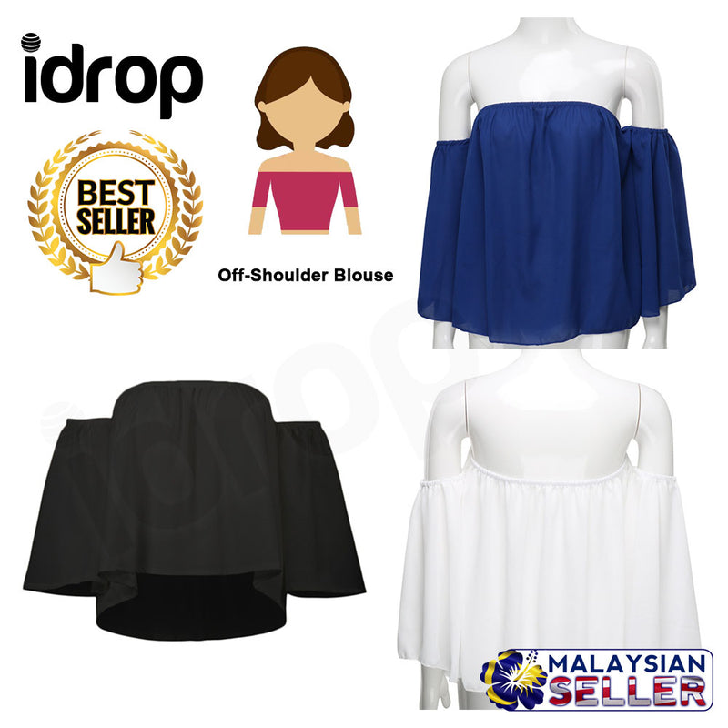 idrop Women's Casual Girls Crop Tops Off-Shoulder Blouse Shirts [ S,M,L,XL ]