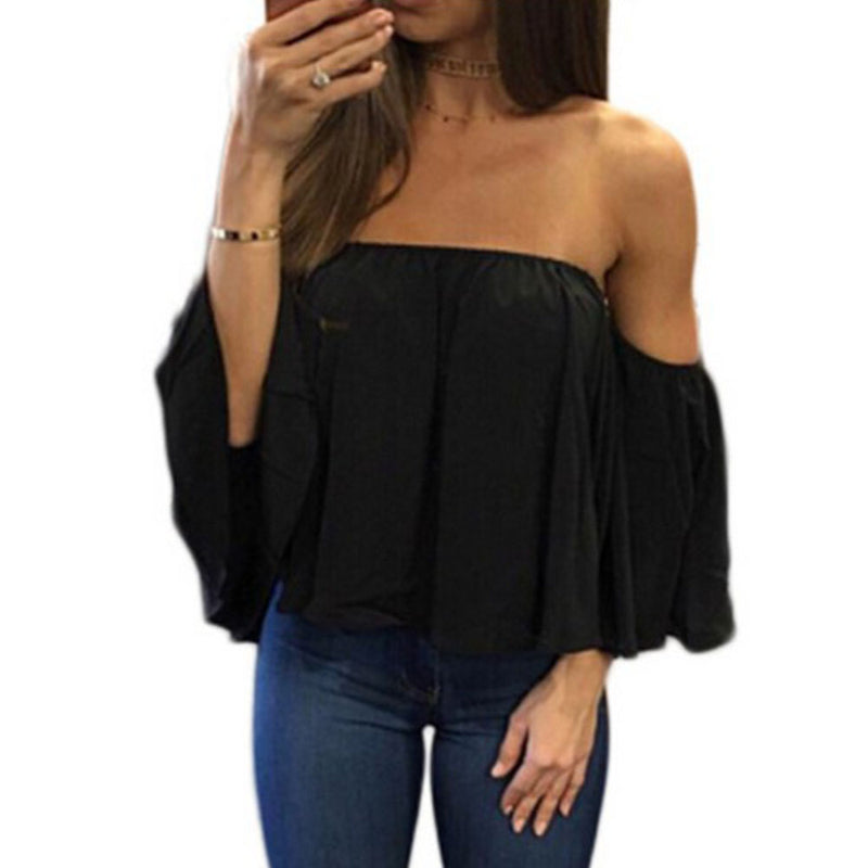 idrop Women's Casual Girls Crop Tops Off-Shoulder Blouse Shirts [ S,M,L,XL ]