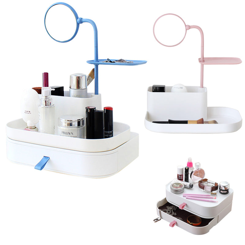 idrop Makeup Storage Box With 360 degree adjustment Mirror & Drawer Box