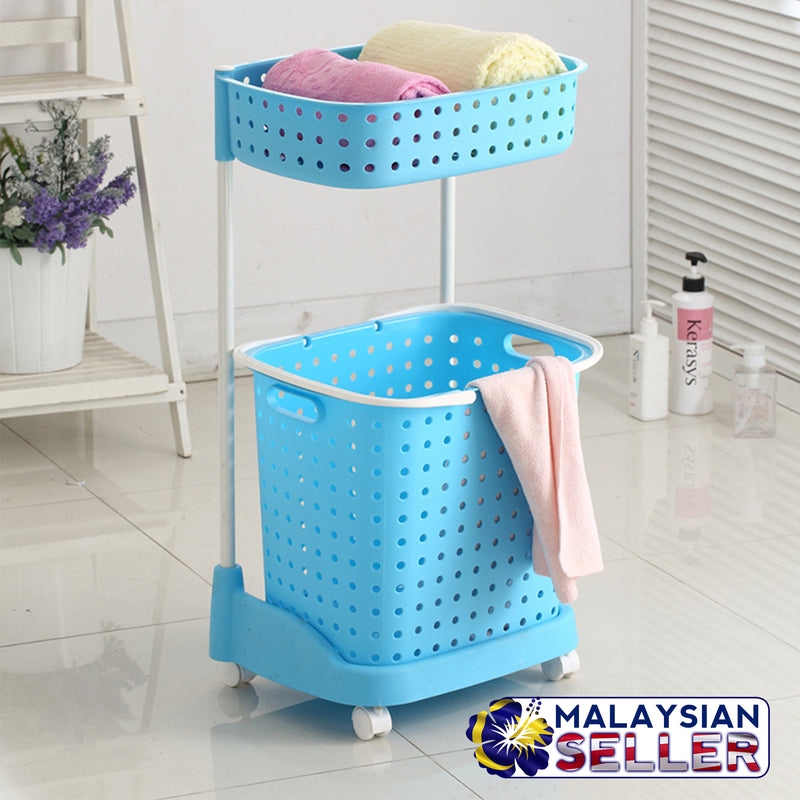 idrop 2 Layer Laundry & Toiletry Rack Shelf - Movable Rack Shelf with Basket & Wheels