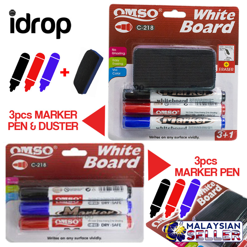 idrop OMSO Whiteboard Marker Pen [ NON PERMANENT ] Black Red Blue