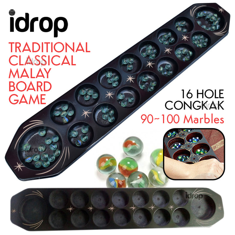 idrop 16 Hole Congkak Classic Traditional Malay Full Wood Board Game