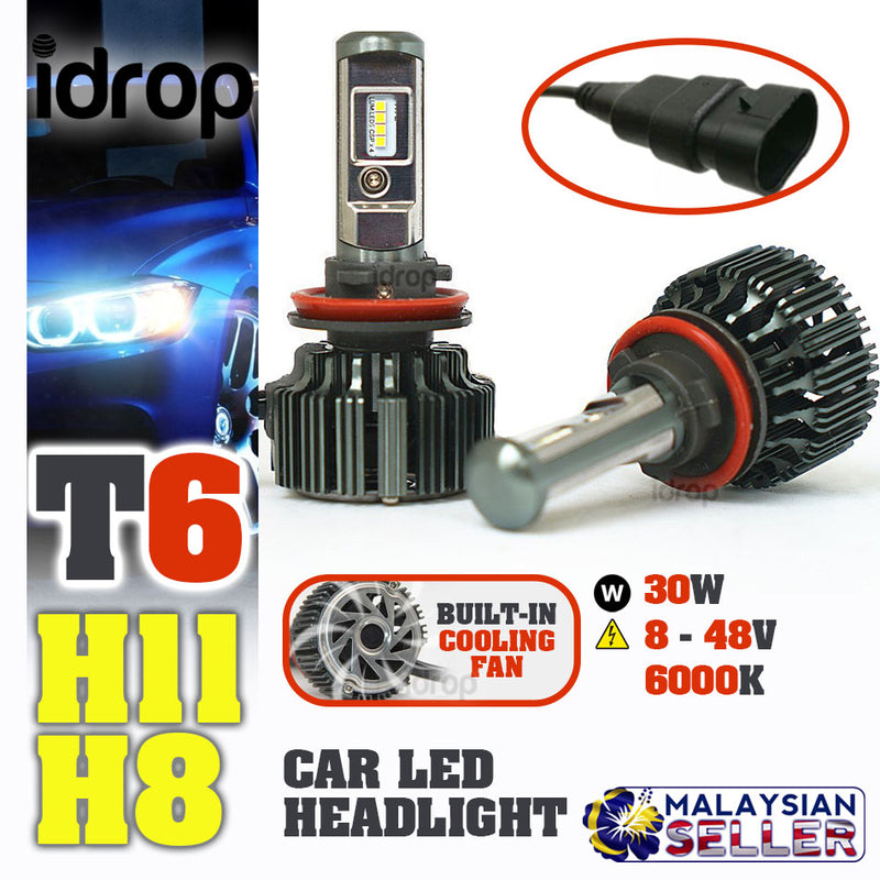 idrop TURBO LED T6 [ H11 / H8 ]- Car Headlight Hi/Lo Beam 30W EMC 8-48V 6000K