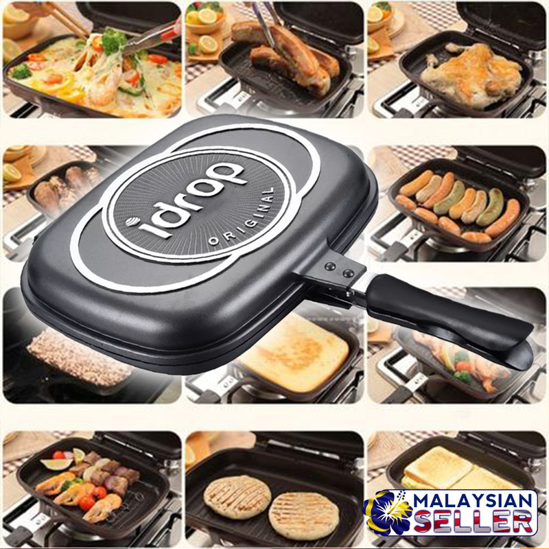 idrop 36CM DOUBLE SIDED FRYING PAN - Kitchen Cooking Pressure Grill Cookware