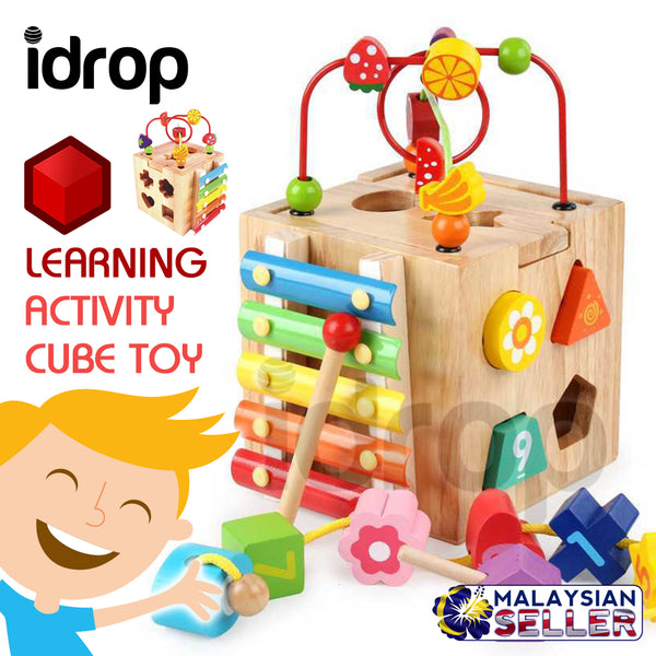 idrop WOOD TOYS - Kids Children Learning Interactive Learning Activity Cube Toy
