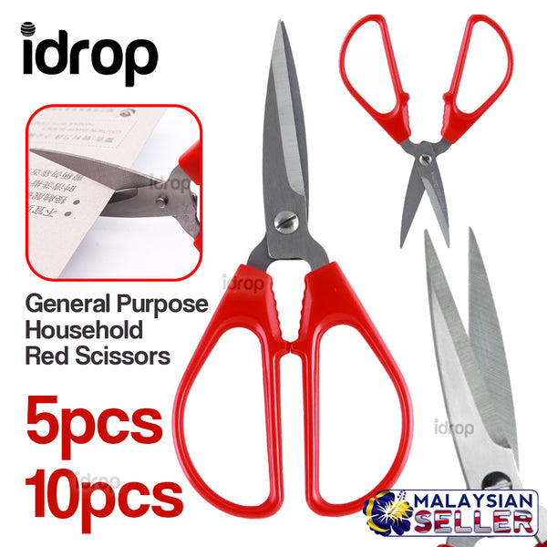 idrop 17cm General Purpose Household Red Scissors [ 5pcs / 10pcs ]