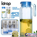 idrop 1.1L GREEN APPLE Glass Drinking Jug + 4pcs Cups