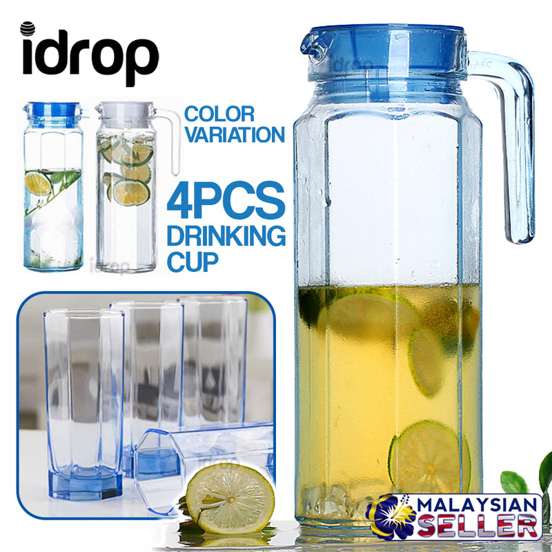 idrop 1.1L GREEN APPLE Glass Drinking Jug + 4pcs Cups