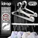 idrop 10pcs Stainless Steel Clothes Hanger / Penyangkut Baju Besi Keluli