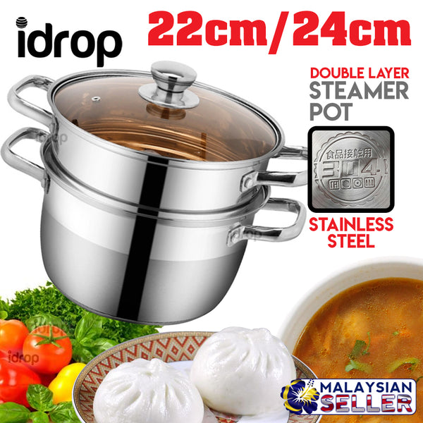 idrop Double Layer Stainless Steel Soup and Steamer Pot [22cm - 24cm]