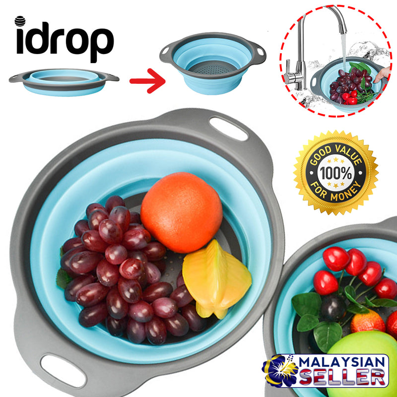 idrop Kitchen Foldable Collapsible Silicone Drainage Water Filter Basket