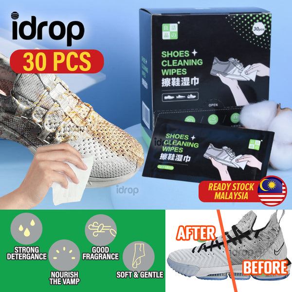 idrop [ 30PCS ] Shoe Cleaning Wipes / Kain lap Cuci Kasut / 擦鞋湿巾(30片装) [12 X18CM ]