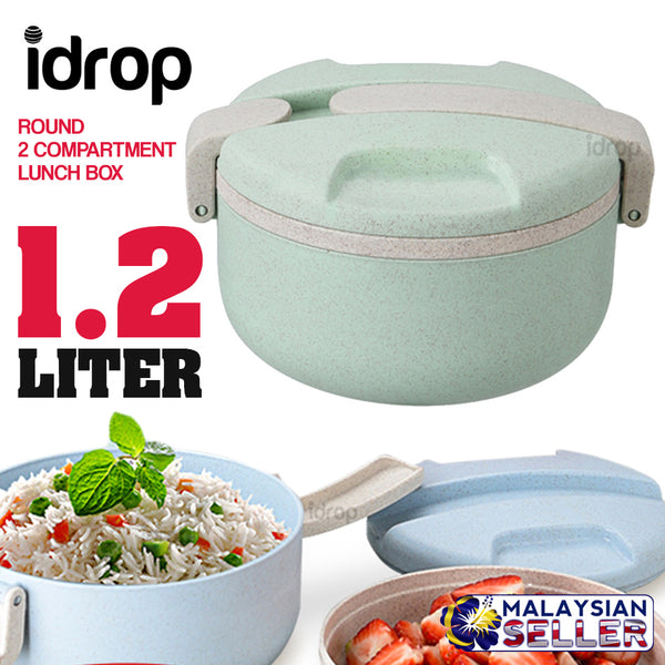 idrop 1.2L ROUND LUNCH BOX - 2 Compartment Food Container