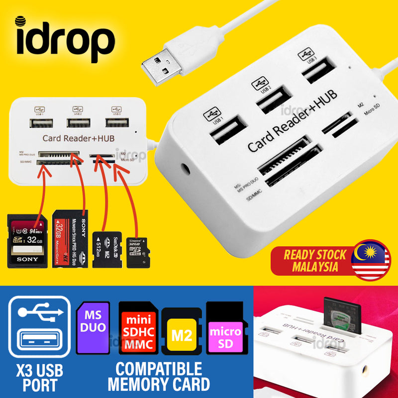 idrop MULTIFUNCTION CARD READER + HUB / USB 2.0 / MS / MS PRO DUO / SD MMC / M2 / Micro SD Port