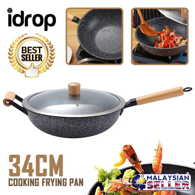 idrop 34CM - GD TRENDY Kitchen Cooking Wok Frying Pan [ Stone Black ]