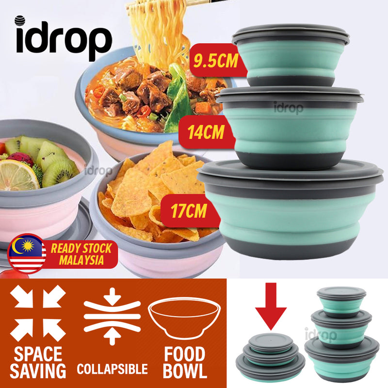 idrop 3PCS Collapsible Foldable Silicone Food Bowl [ 9.5cm / 14cm / 17cm ]