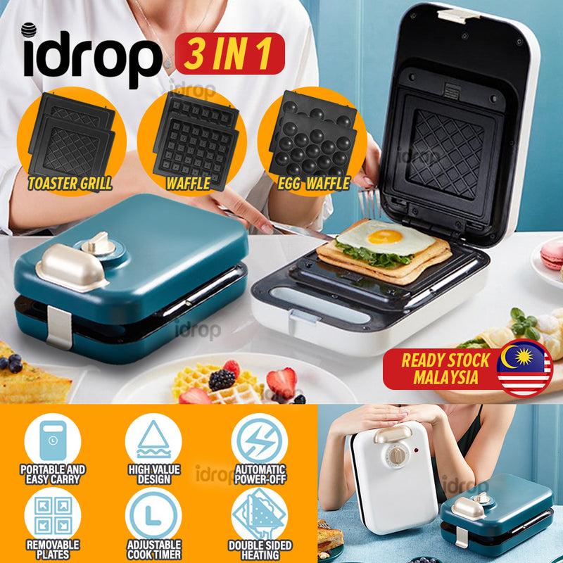 idrop [ 3 IN 1 ] Deluxe Edition Sandwich Waffle Toaster Breakfast Machine / Mesin Sarapan Roti Bakar & Wafel / 豪华版三明治华夫饼烤面包机早餐机