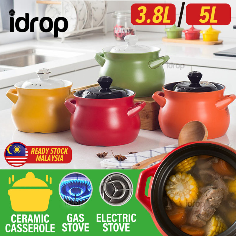 idrop [ 3.8L / 5L ] Ceramic Casserole Cooking Pot with Lid Cover