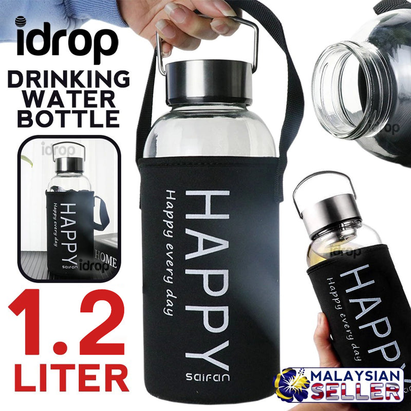 idrop 1.2L HAPPY Glass Drinking Bottle