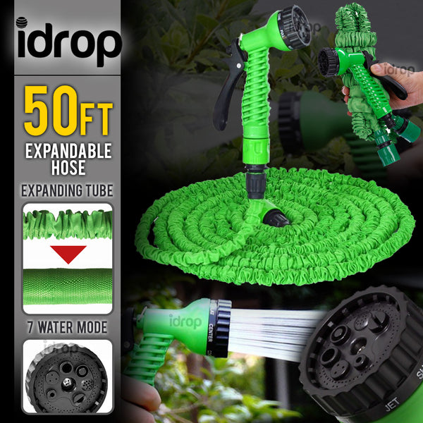 idrop 50ft Expandable Flexible Garden Car Wash Water Hose Set [ 7 Water Spray Mode ]