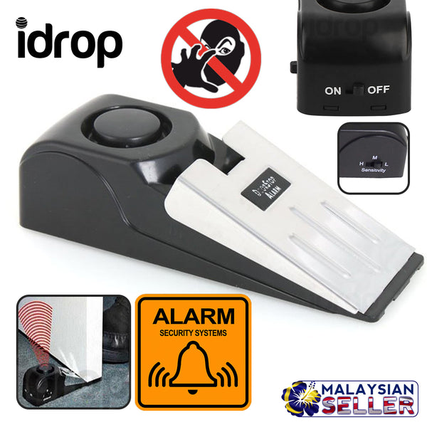 idrop HOME SECURITY Door Wedge Alarm - 120 dB Trigger Door Stopper Blocking System
