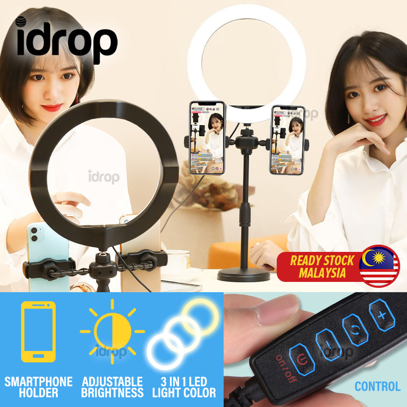 idrop [ 16CM LED Light Ring ] Multiple Smartphone Holder Live Broadcasting Lighting Stand