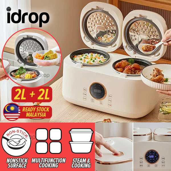 idrop [ 2 Liter ] 2 IN 1 Multifunction Smart Electric Health Rice Cooker 800W / Periuk Masak Elektrik Pelbagai Guna Dua Dalam Satu / 2L智能养生电饭煲800W双饭煲