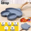 idrop Nonstick Cute Frog Head Shape Frying Pan Skillet [ 3 Slot ] / Pemanggang Tidak Lekat Bentuk Kepala Katak Comel / 3孔青蛙头造型复底煎蛋器(3格煎盘)