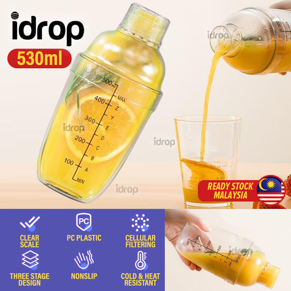 idrop [ 530ml ] Drink Shaker Mixer Cup / Cawan Goncang Air / 手打柠檬茶杯雪克杯奶茶店工具带刻度手摇杯雪壶防溅盖调酒器套装