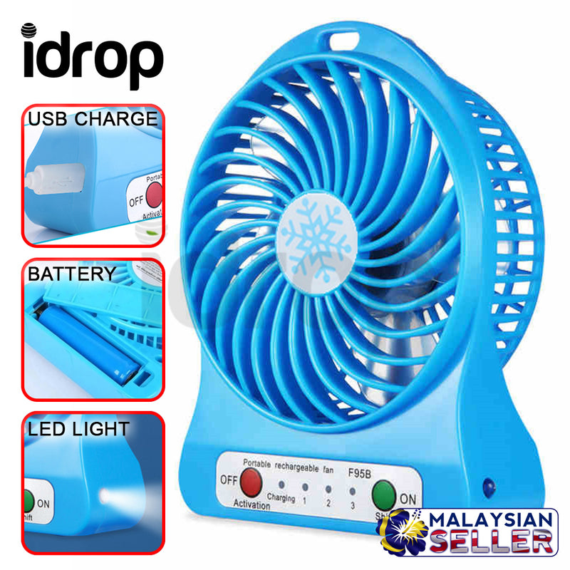 idrop Portable Electric USB Mini Fan LED Light Rechargeable Battery