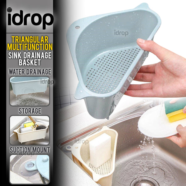 idrop Triangular Multifunctional Kitchen Sink Mount Washing Drainage Storage Basket