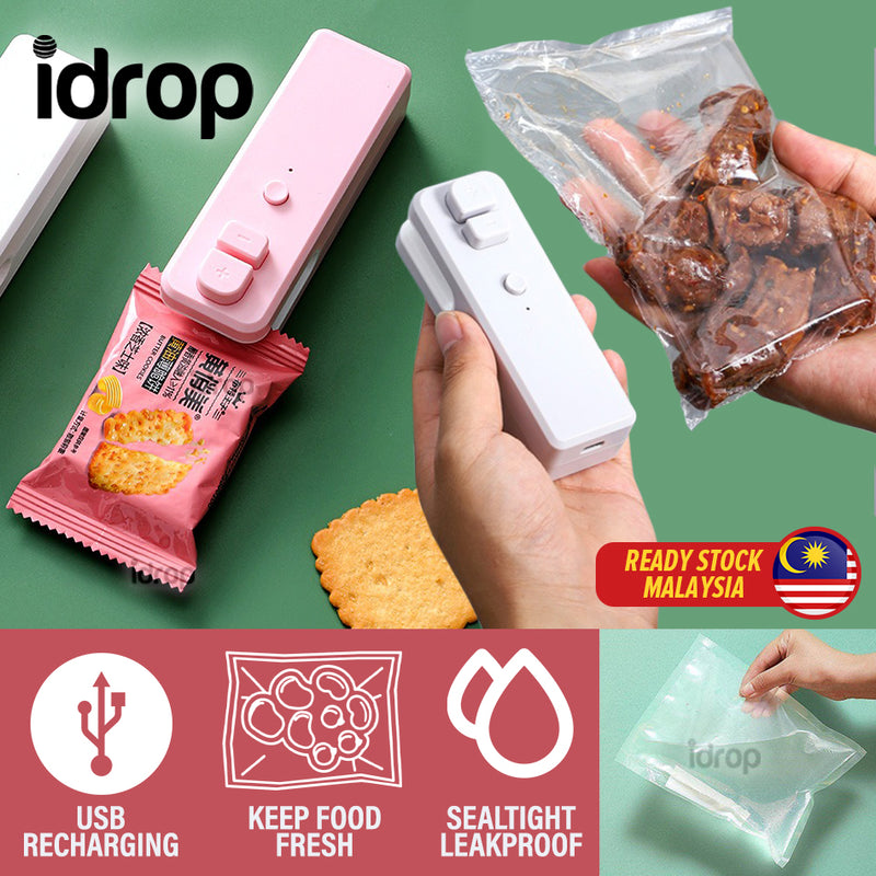 idrop [ 2 IN 1 ] USB Charging Mini Sealer & Cutter Sealing Machine / Mesin Pengedap & Pemotong Bungkusan Makanan / USB充电封口机(封口/开口2功能)