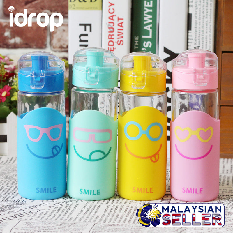 idrop SMILE Glass Water Bottle [ 300ml ] [ RANDOM COLOR ]