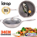 idrop 34CM COOKING PAN WOK - Kitchen Stainless Steel Cookware