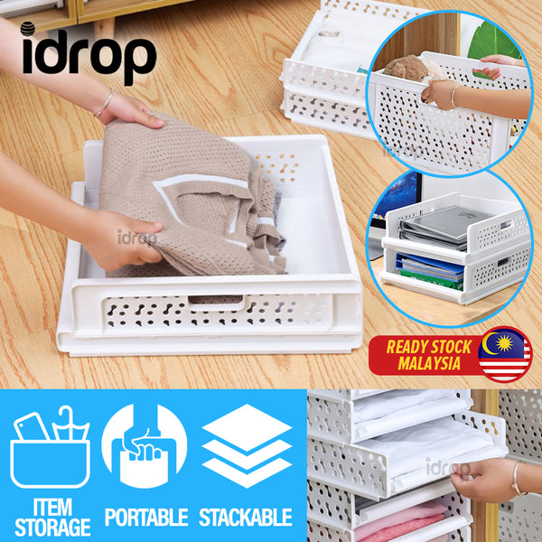 idrop Wardrobe Plastic Stackable Storage Box / Rak Kotak Penyimpanan / 衣柜塑料收纳筐