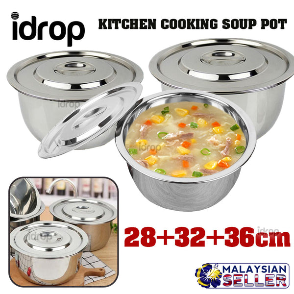idrop 3 Size Kitchen Cooking Soup Pot [ 28cm + 32cm + 36cm ]