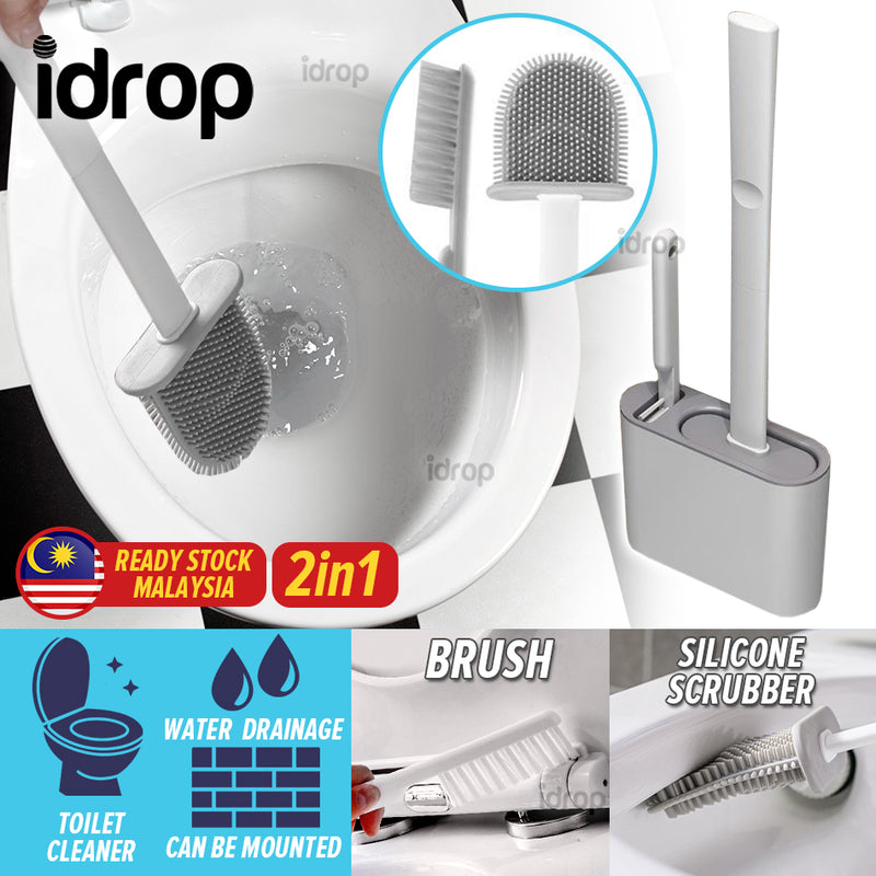 idrop [ 2 IN 1 ] Toilet Silicone Scrubber + Brush Berus / Pencuci Jamban & Tandas / 两把刷子硅胶马桶刷(硅胶+刷)