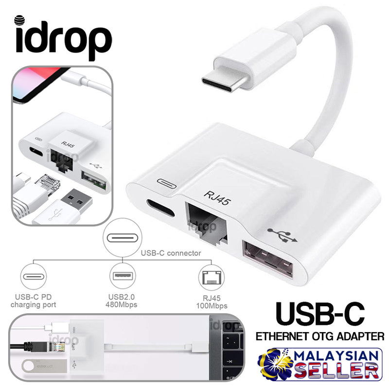 idrop USB-C Ethernet OTG Adapter [ Type C to Type C / RJ45 / USB ]
