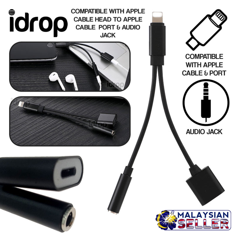 idrop 2 in 1 Apple to Apple Port & 3.5mm Audio Headphone Adapter Charger Cable For iPhone
