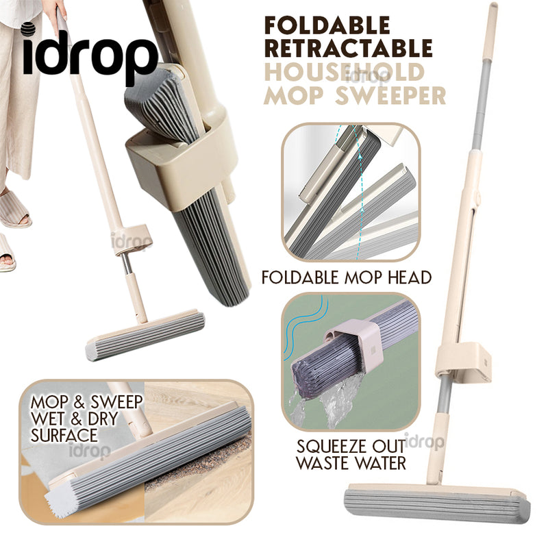 idrop Household Retractable Squeezing Floor Absorbent Sponge Mop Sweeper