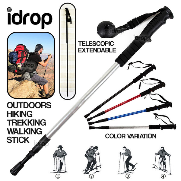idrop Outdoor Hiking Trekking Durable Walking Stick - Telescopic Adjustable Extending Stick