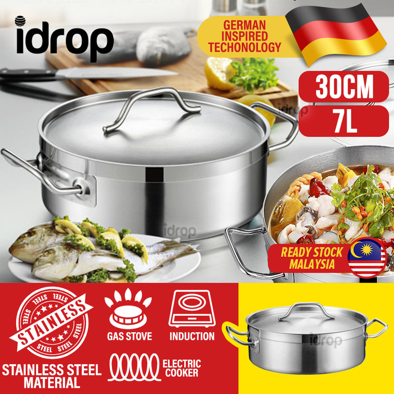 idrop 30CM Stainless Steel Flat Bottom Kitchen Hotpot
