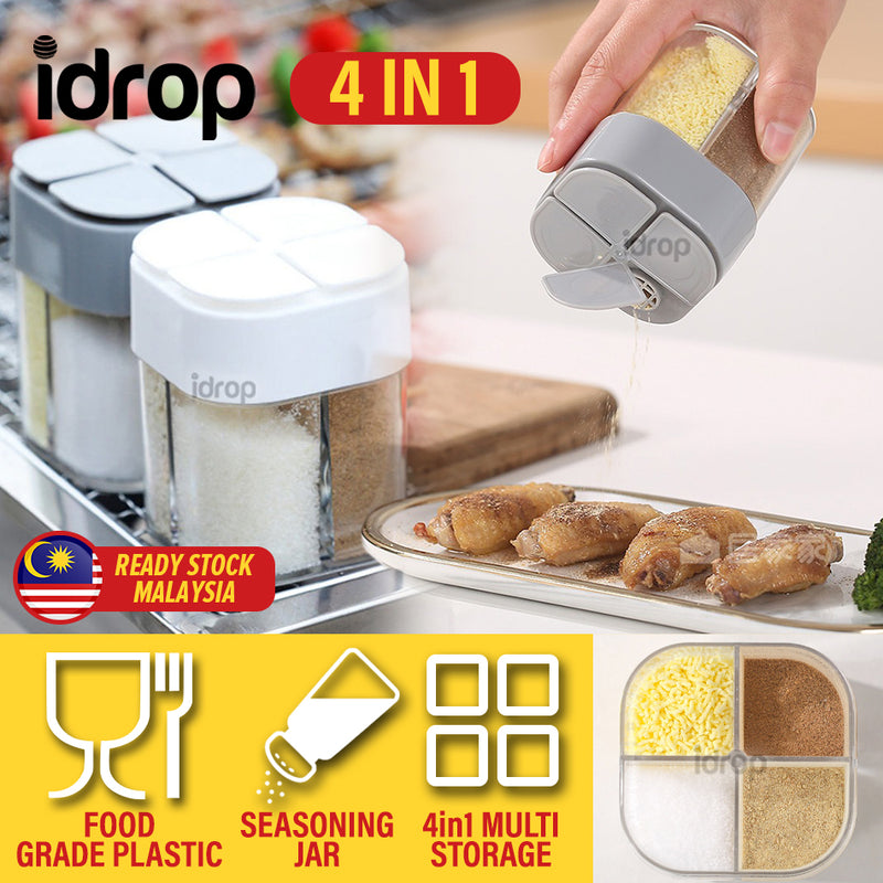 idrop [ 4 IN 1 ] Kitchen Clamshell Seasoning Jar Container / Bekas Simpanan Perencah / 四合一翻盖调味罐(塑料)