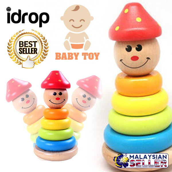 idrop MUSHROOM HEAD - Baby Toddler Wooden Stacking Tumbler Toy