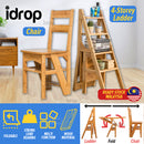 idrop [ 2 IN 1 ] Multifunctional Foldable Wooden Chair to 4 Storey Step Ladder / Kerusi Kayu dan Tangga / 【二合一】多功能折叠木椅转4层梯